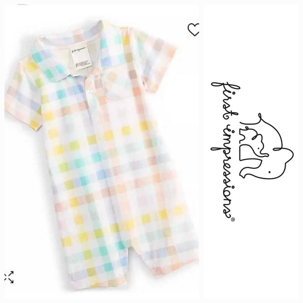 NWT First Impressions Pastel Plaid Baby Romper ~size 24M